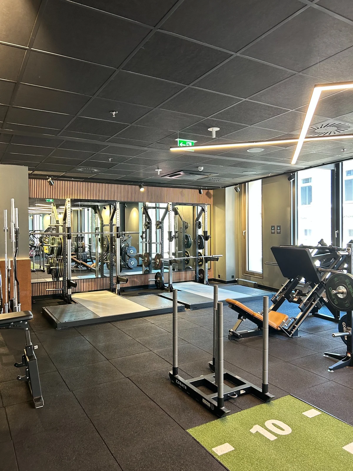 Freihantelbereich und Racks im EVO Fitness Wiesbaden
